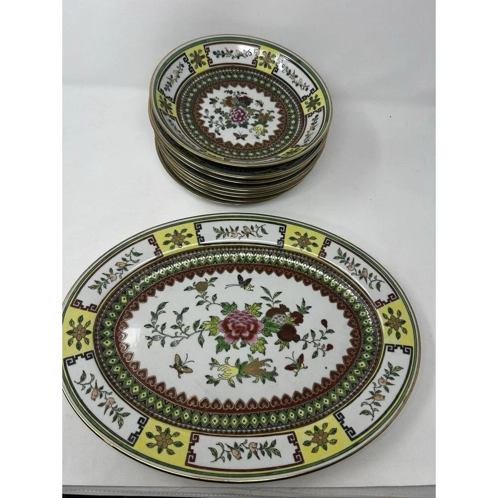 Vintage Chinese Famille Rose Platter 16x12 & 8 Bowls 9